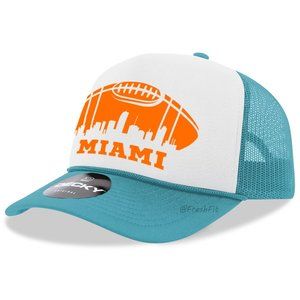 🆕Miami Football Skyline Foam Trucker Hat Mesh Snapback Cap Orange Teal White